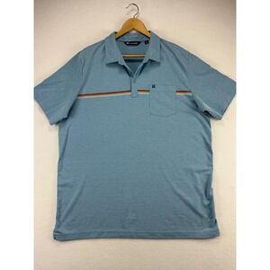 TravisMathew Polo Shirt Mens XXL Blue Short Sleeve Chest Stripe Golf Top